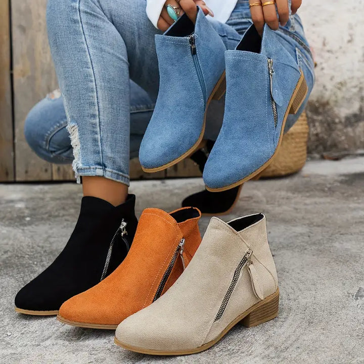 Block Heel Zip Boots