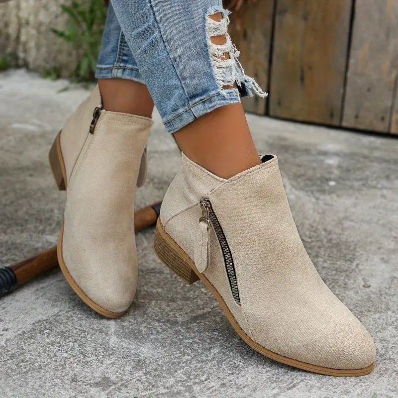 Block Heel Zip Boots