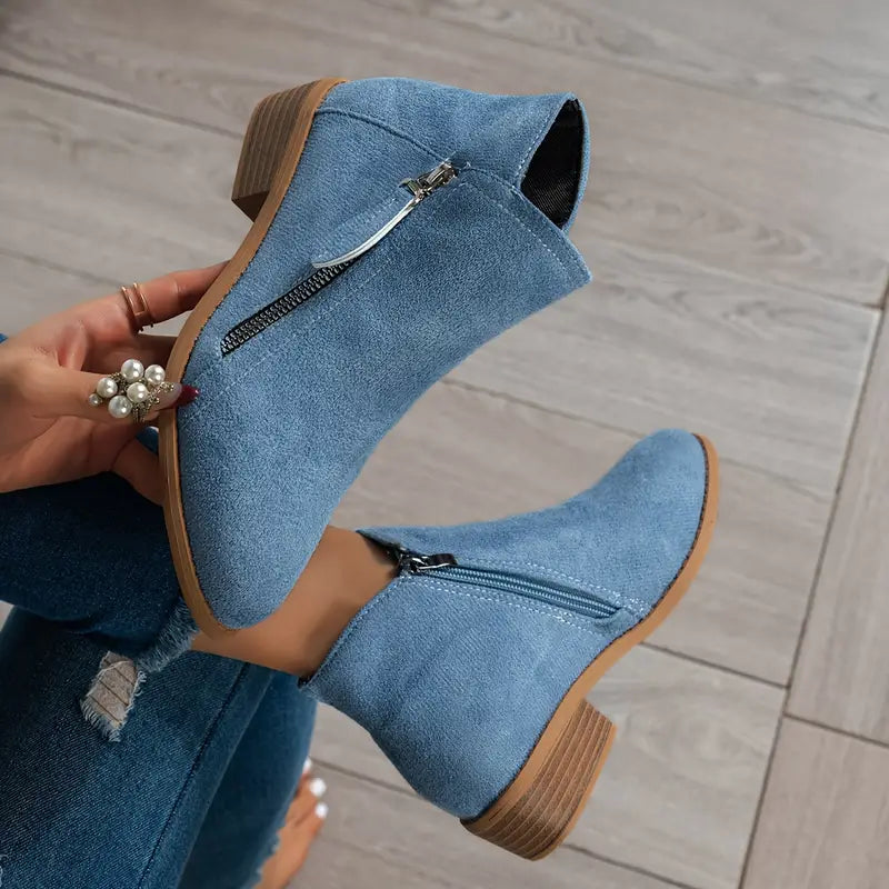 Block Heel Zip Boots