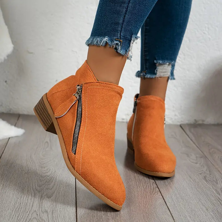 Block Heel Zip Boots