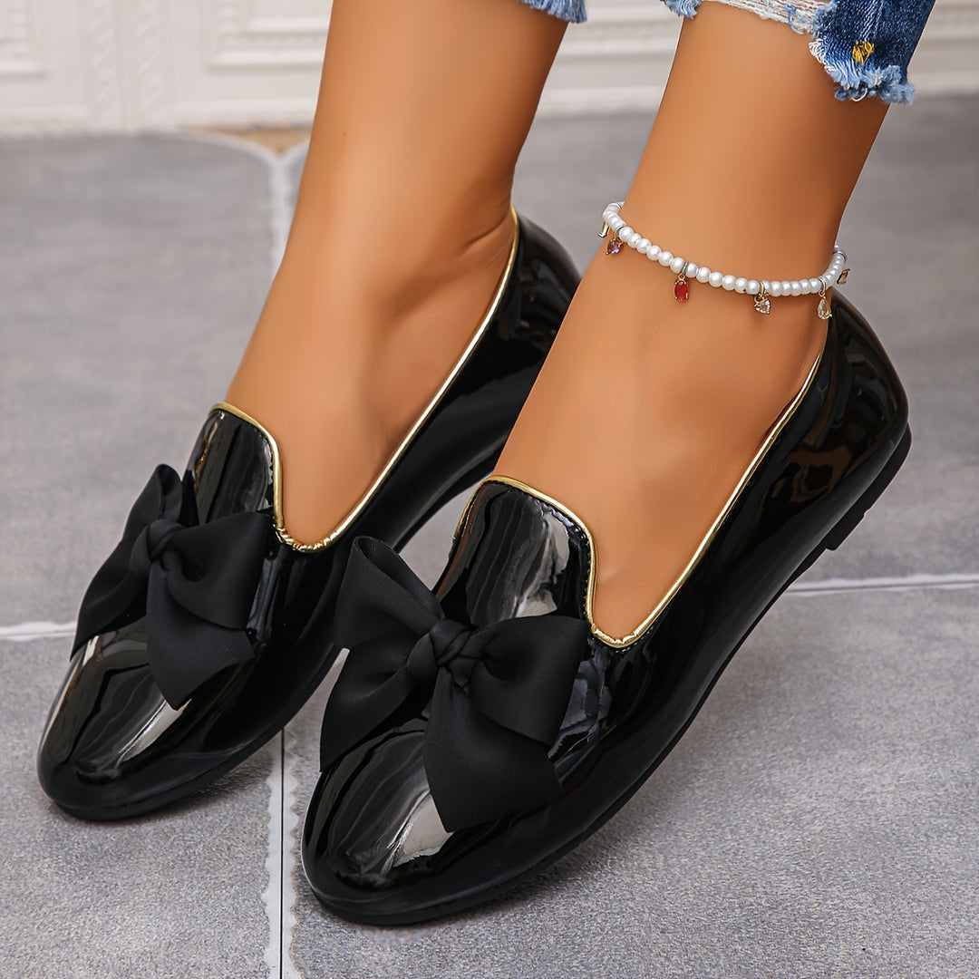 Glossy Synthetic Cover Slip-On Round-Toe Mules