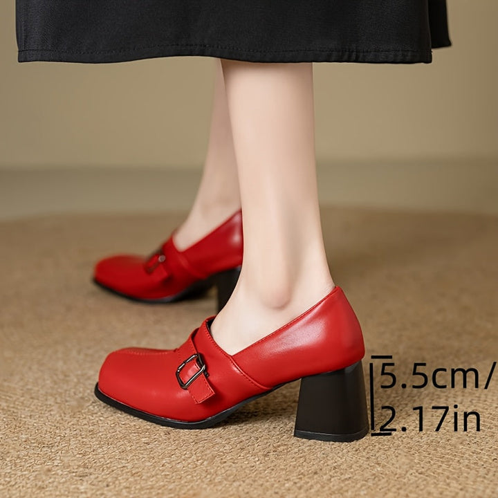 Block Heel Buckle Shoes