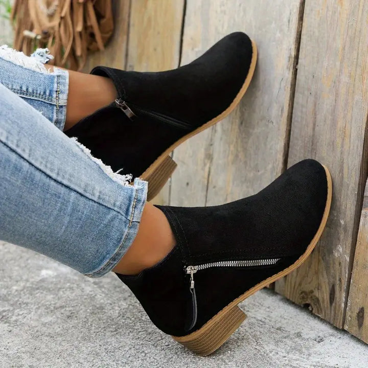 Block Heel Zip Boots