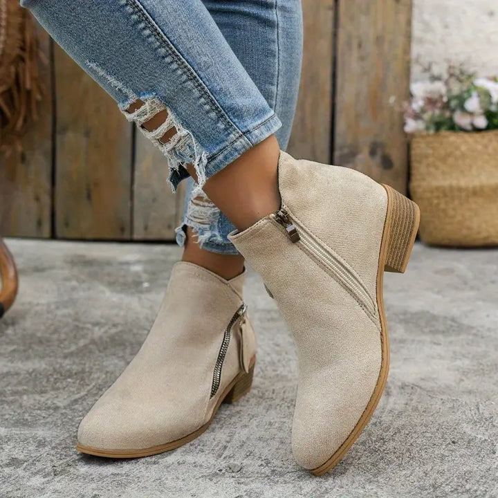 Block Heel Zip Boots