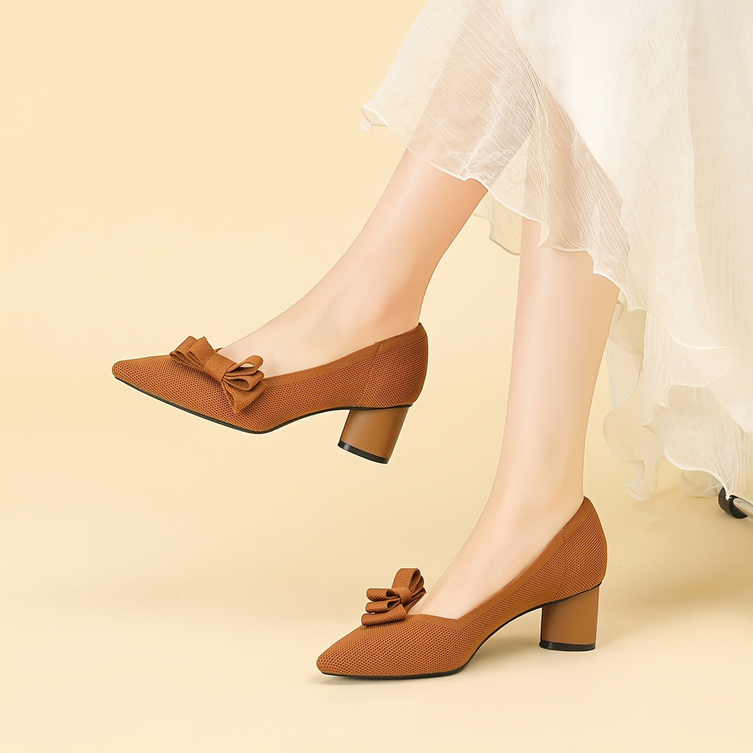 Pointed Toe Bow Detail Mid-Heel Pumps