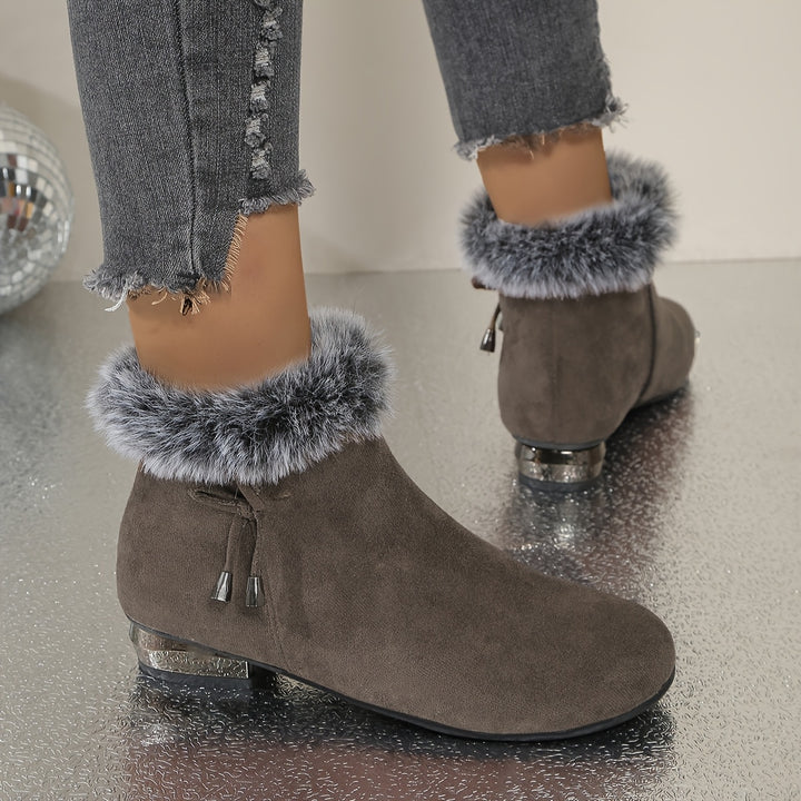 Women's Round Toe Ankle Boots with Faux Fur Trim