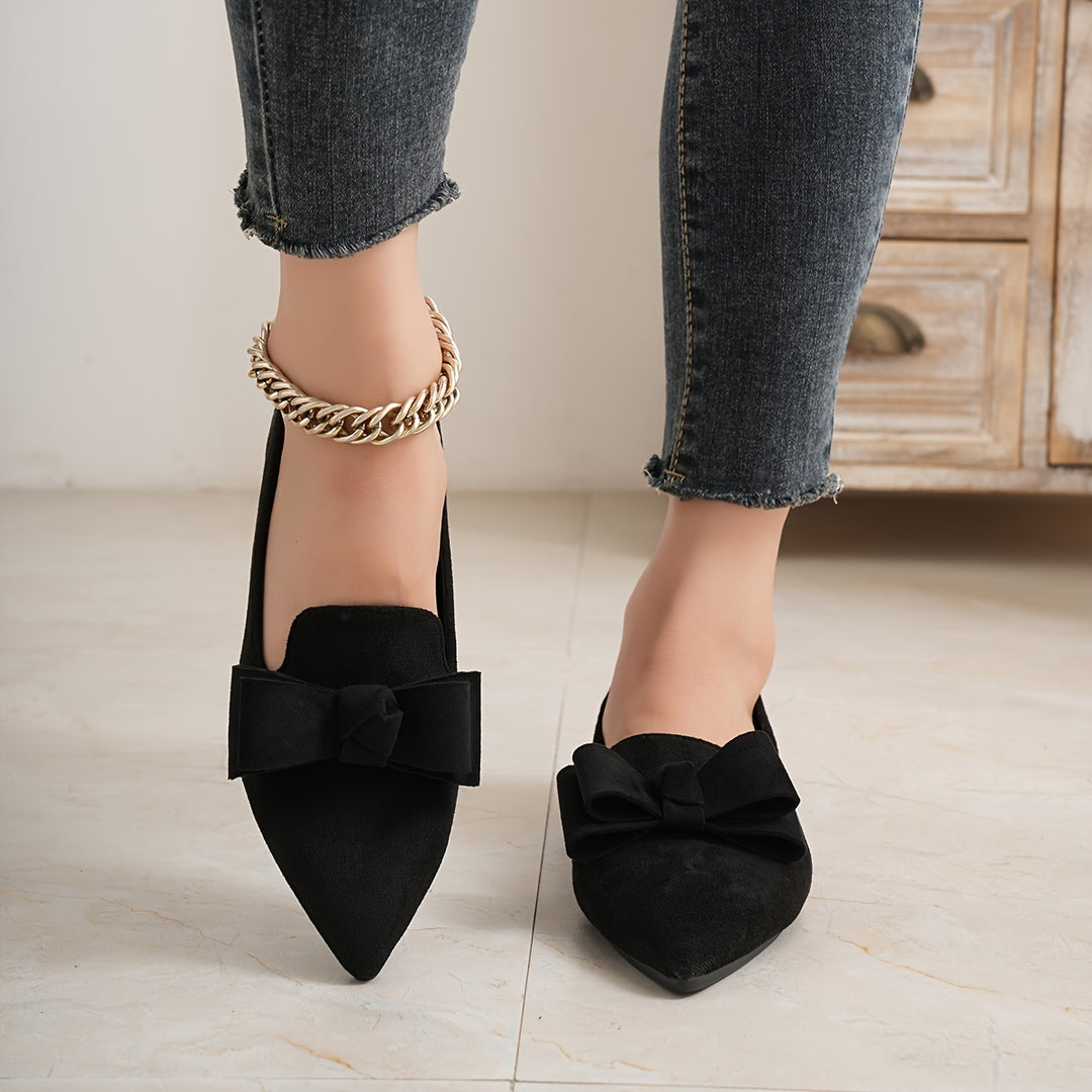 Pointed Toe Bow Embellished Women's Shoes