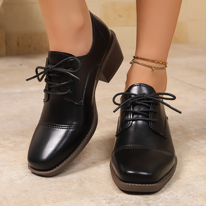 Chunky Block Heel Lace-Up Shoes
