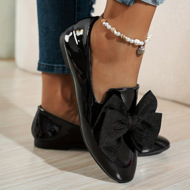 Women's Elegant Black Bowknot Pull-On Ballet Flats