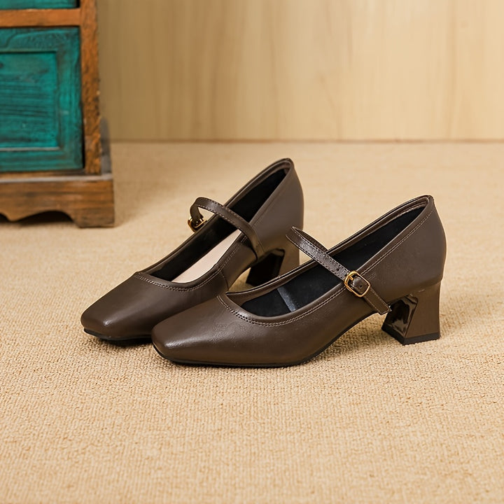 French Vintage Chunky Heel Mary Jane Shoes