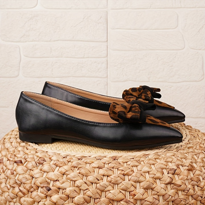 Women's Pointed Toe Flats with Leopard Print Bow