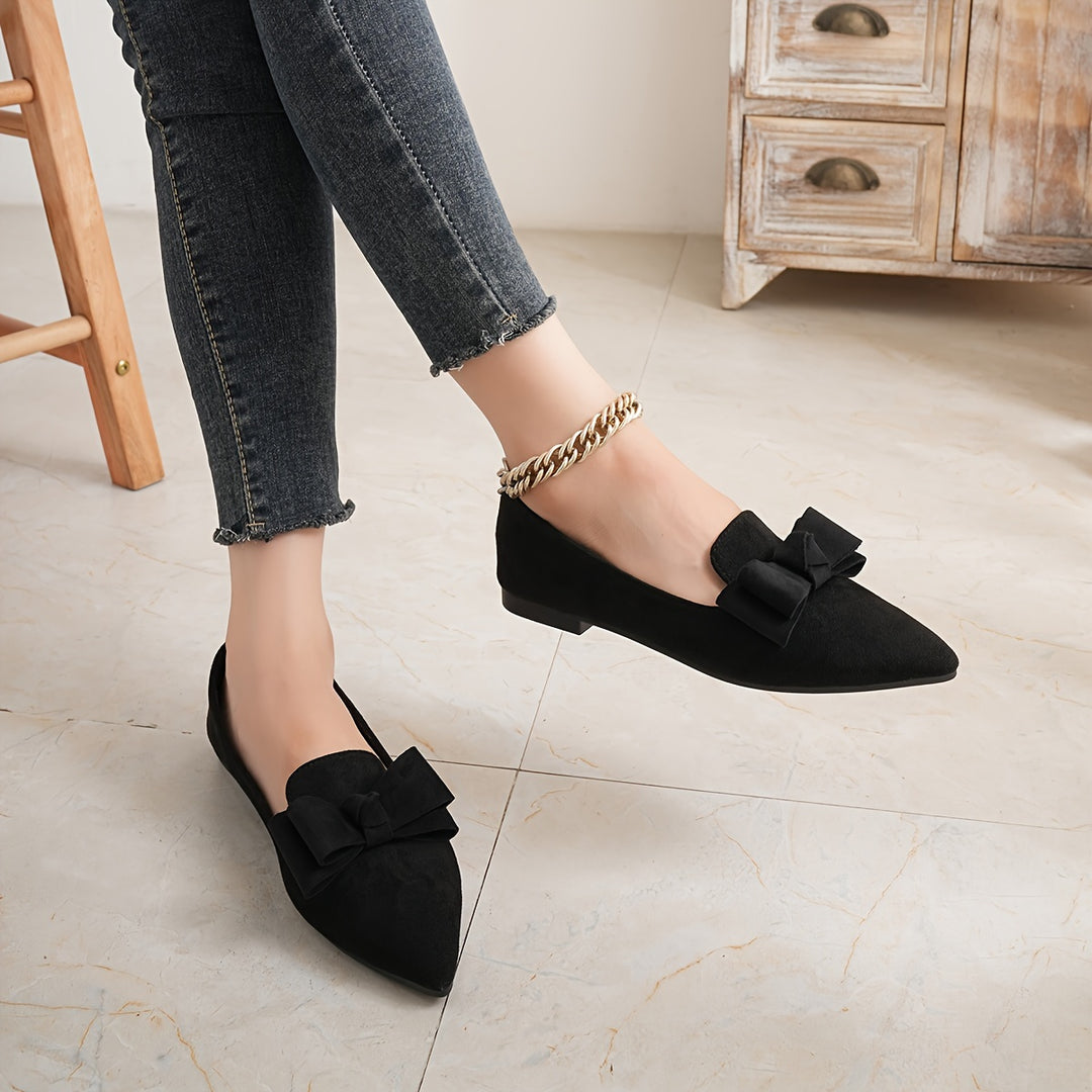 Pointed Toe Bow Embellished Women's Shoes