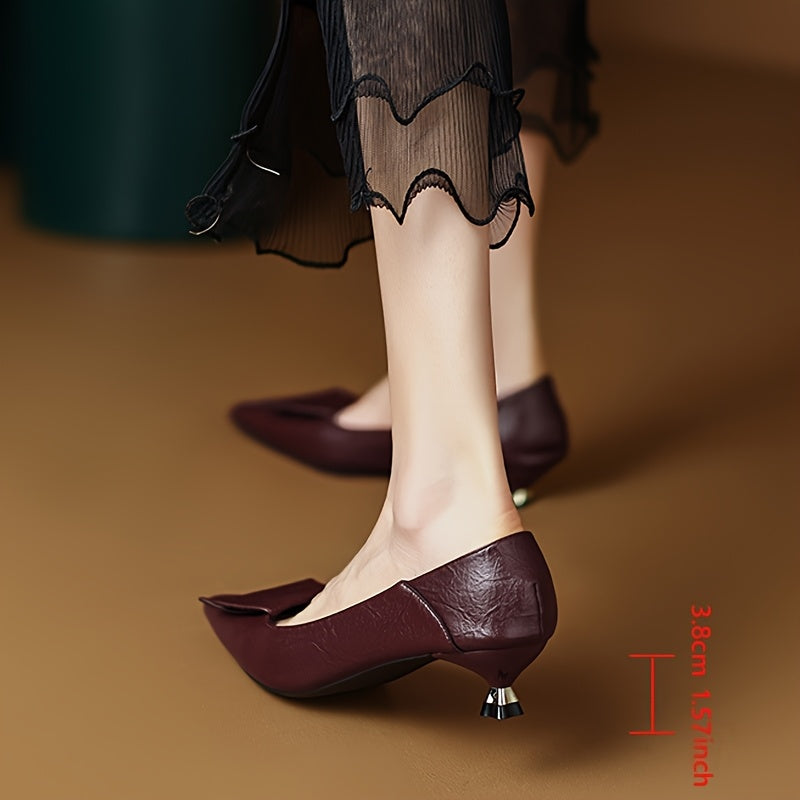 Wine Red Pointed Toe Pumps with Bow Detail