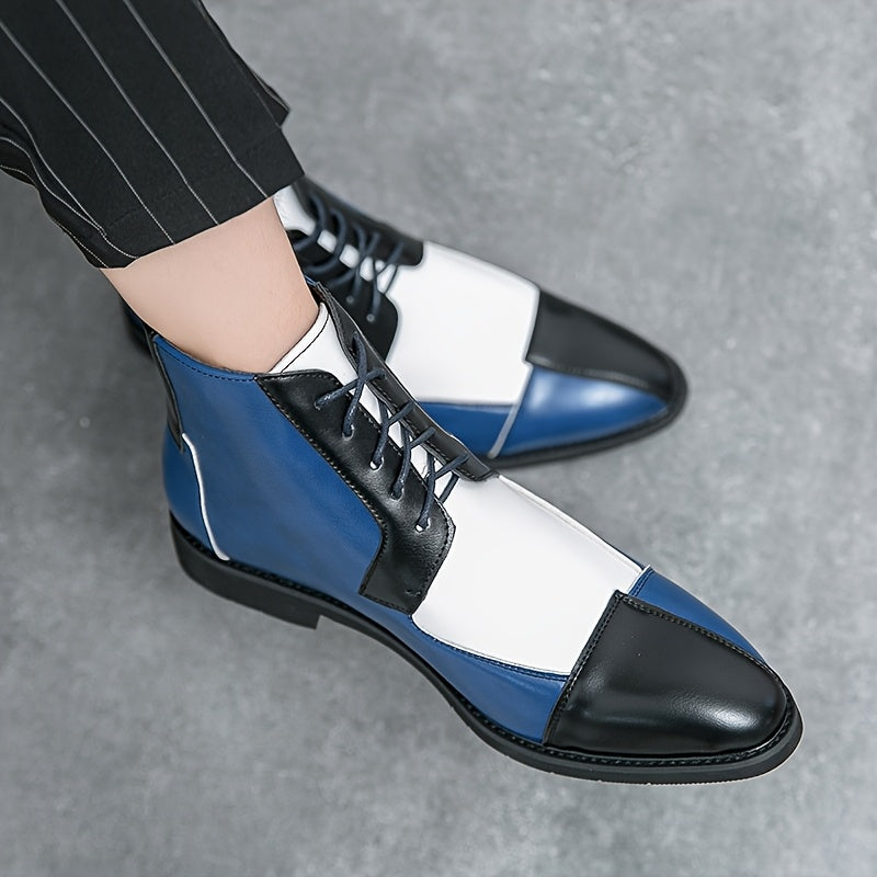 British Style Color-Block Lace-Up Ankle Boots