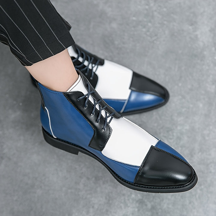 British Style Color-Block Lace-Up Ankle Boots