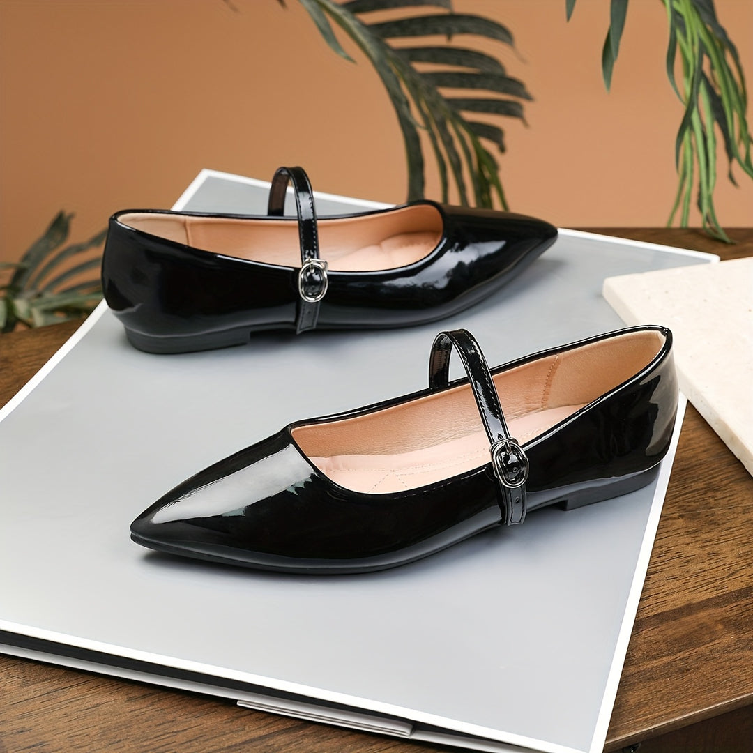 Black Mary Jane Flats with Buckle Closure