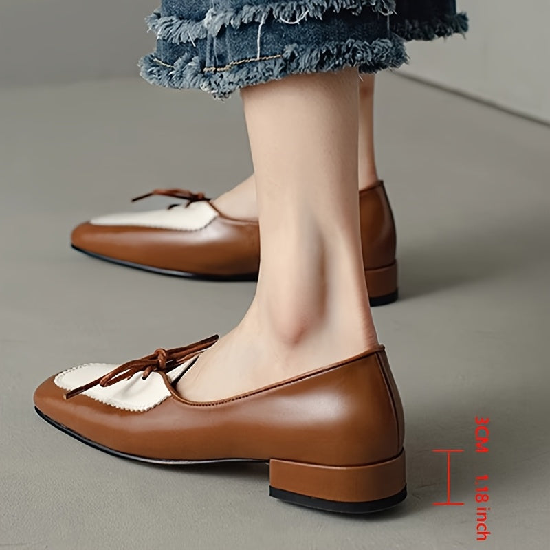 Women's Retro Two-Tone Chunky Heel Loafers