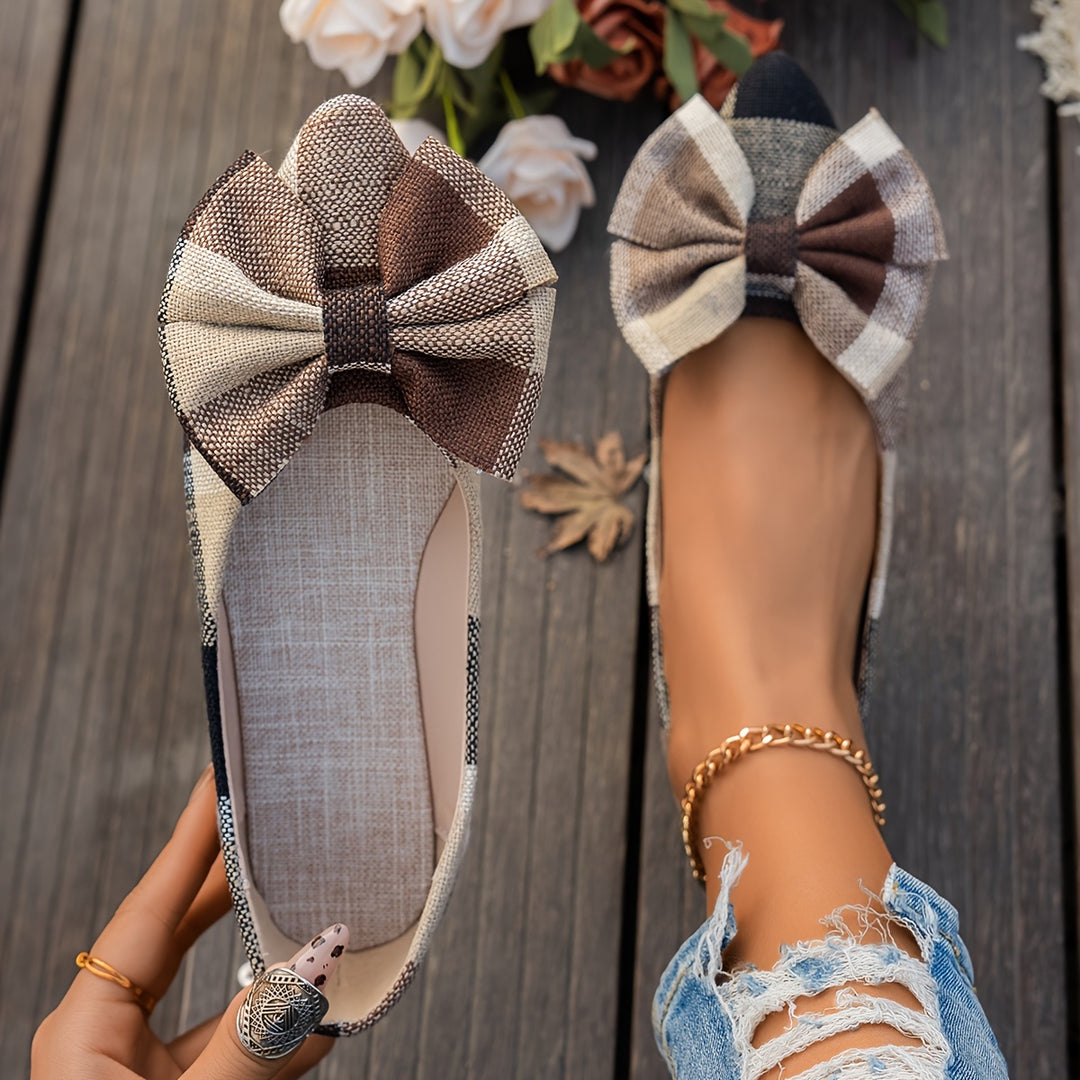 Plaid Bow Flat Shoes