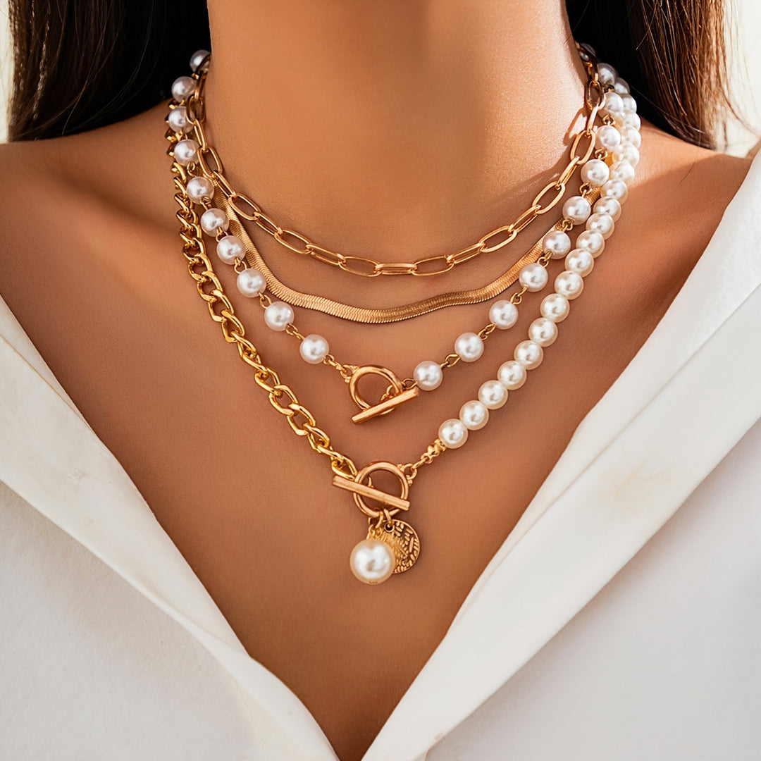 4pcs Elegant Pearl Necklace Set