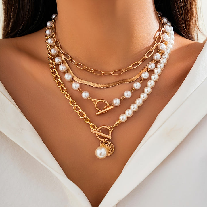 4pcs Elegant Pearl Necklace Set