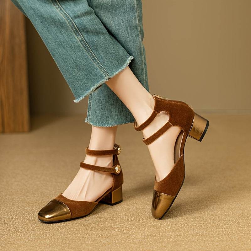 Round-ToeBlock Heel Buckle Shoes