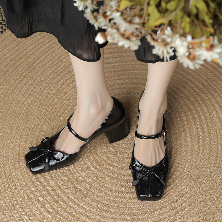 Bow Square Toe Mary Jane Shoes