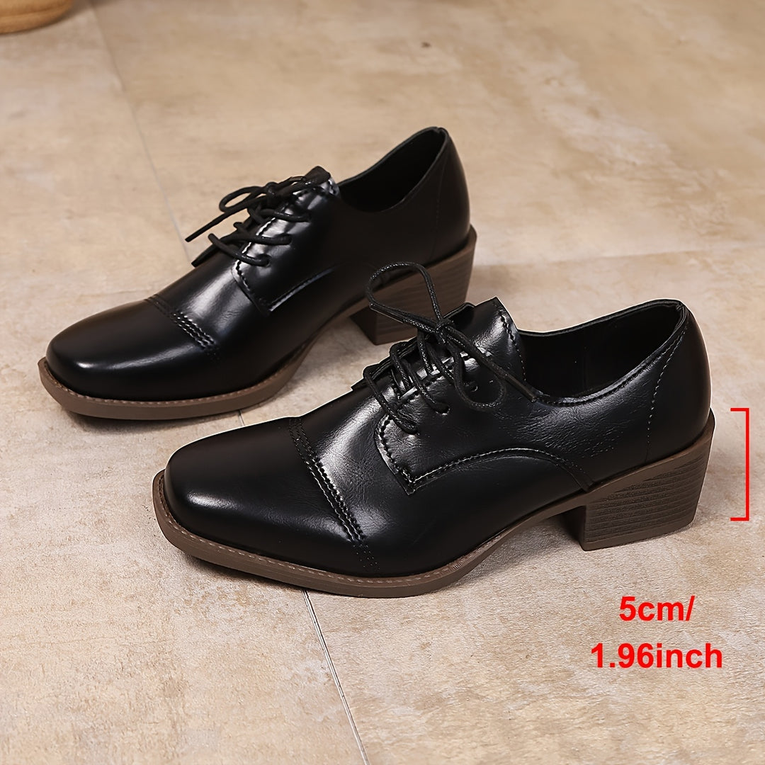 Chunky Block Heel Lace-Up Shoes