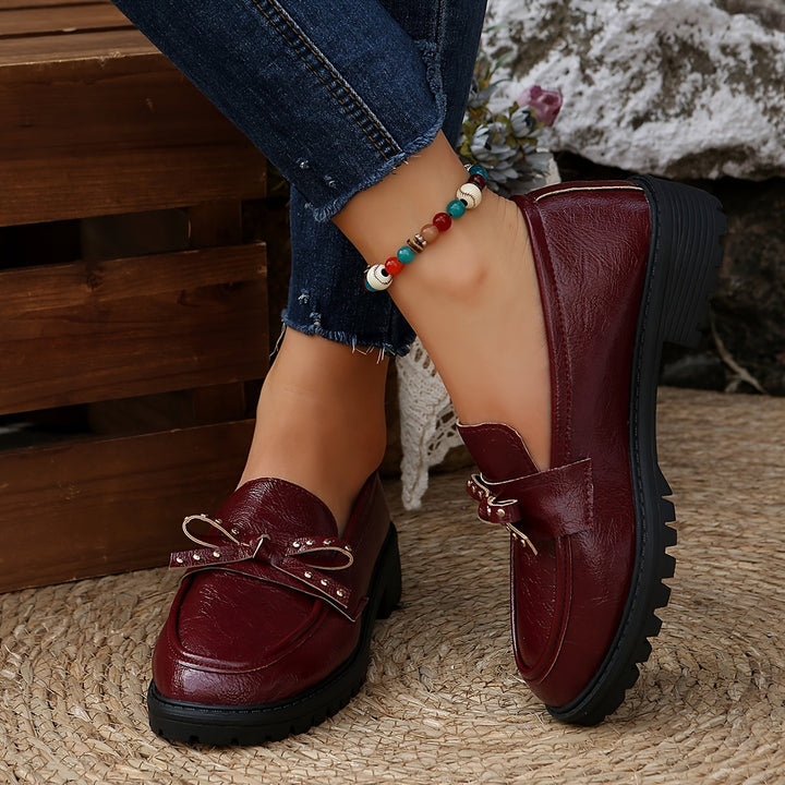 Women's Burgundy Loafers with Bow Detail