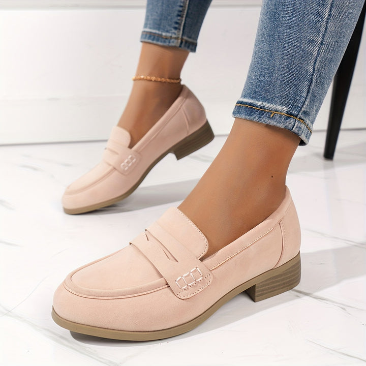 Solid Color Chunky Low Heel Loafers