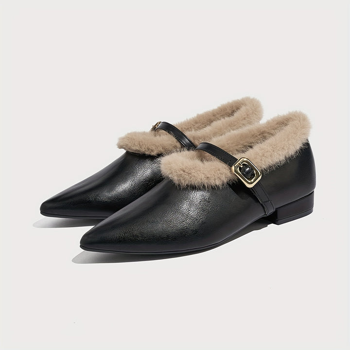 French-Style Fur Pointed Shoes