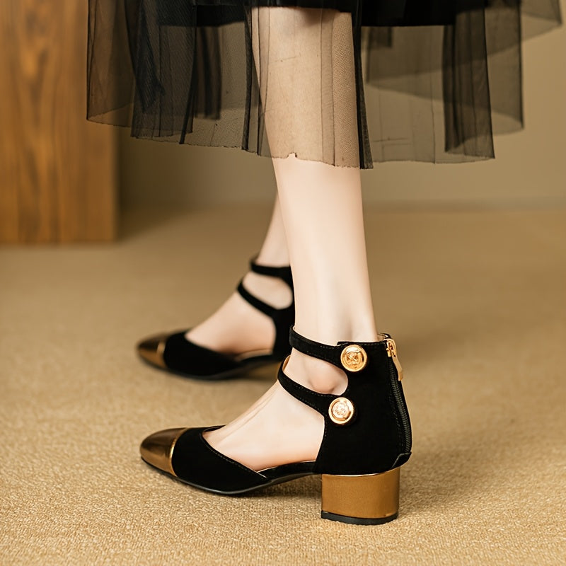 Round-ToeBlock Heel Buckle Shoes