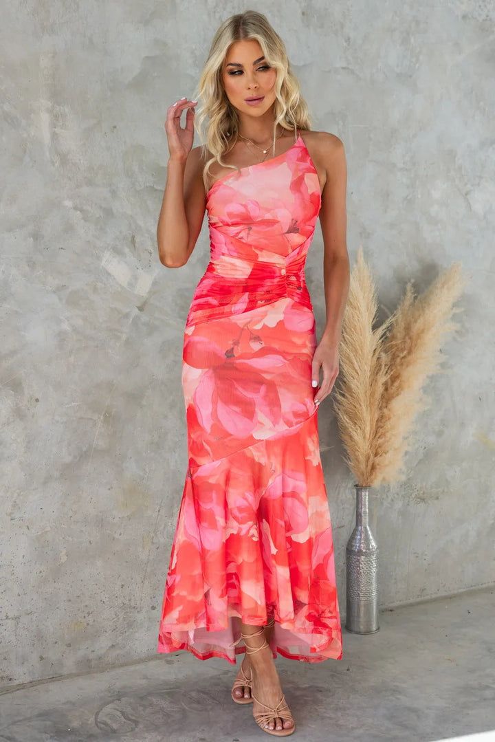 One Shoulder Pleated Dress