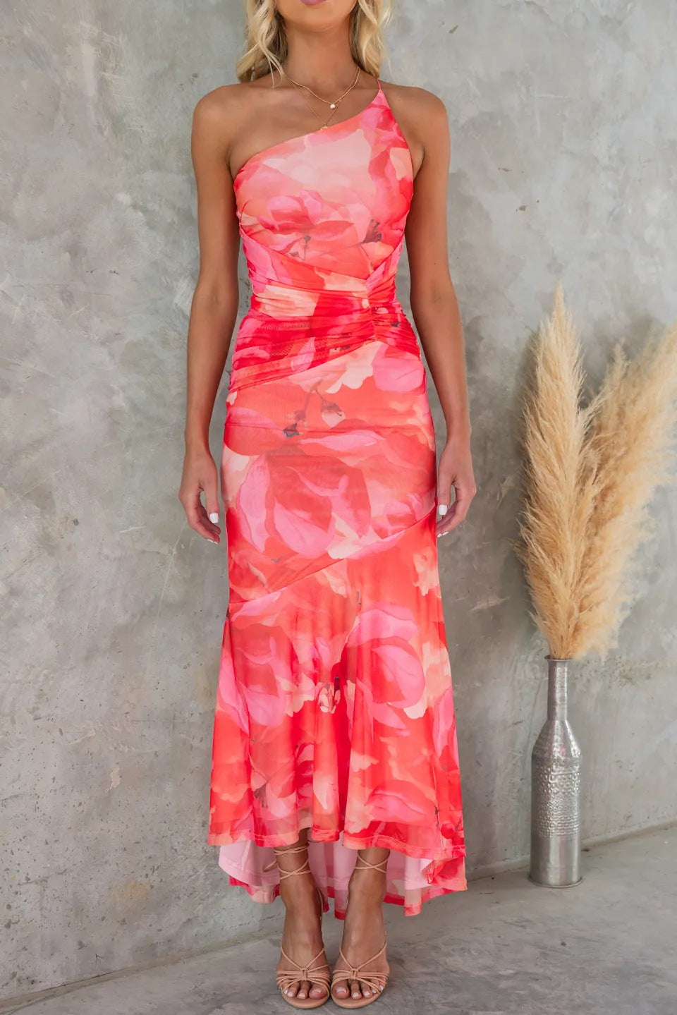 One Shoulder Pleated Dress