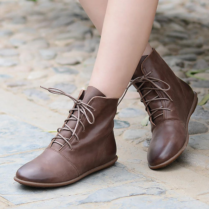 Lace Up Flat Sole Ankle Boots