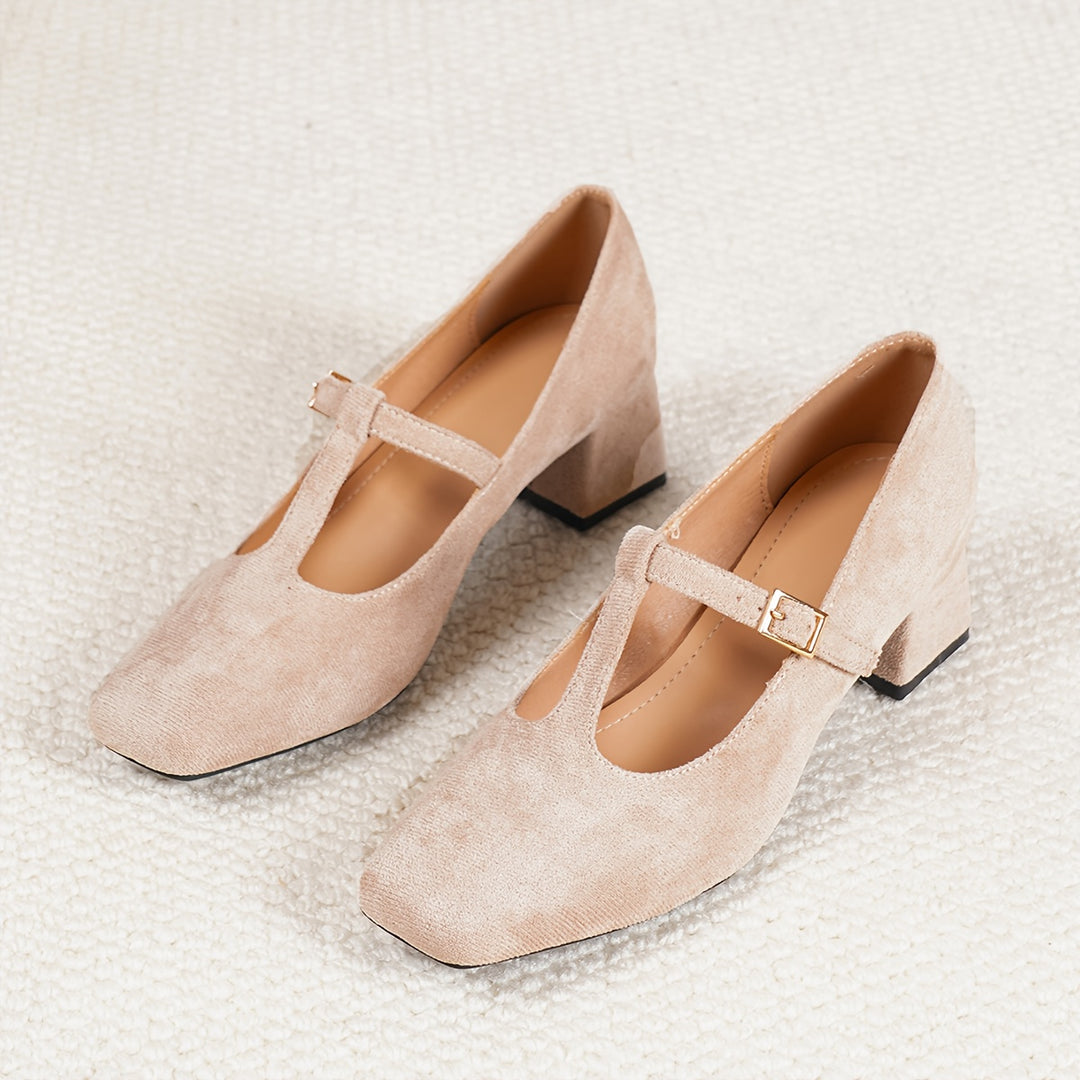 Square Toe Chunky Heel T-Bar Shoes