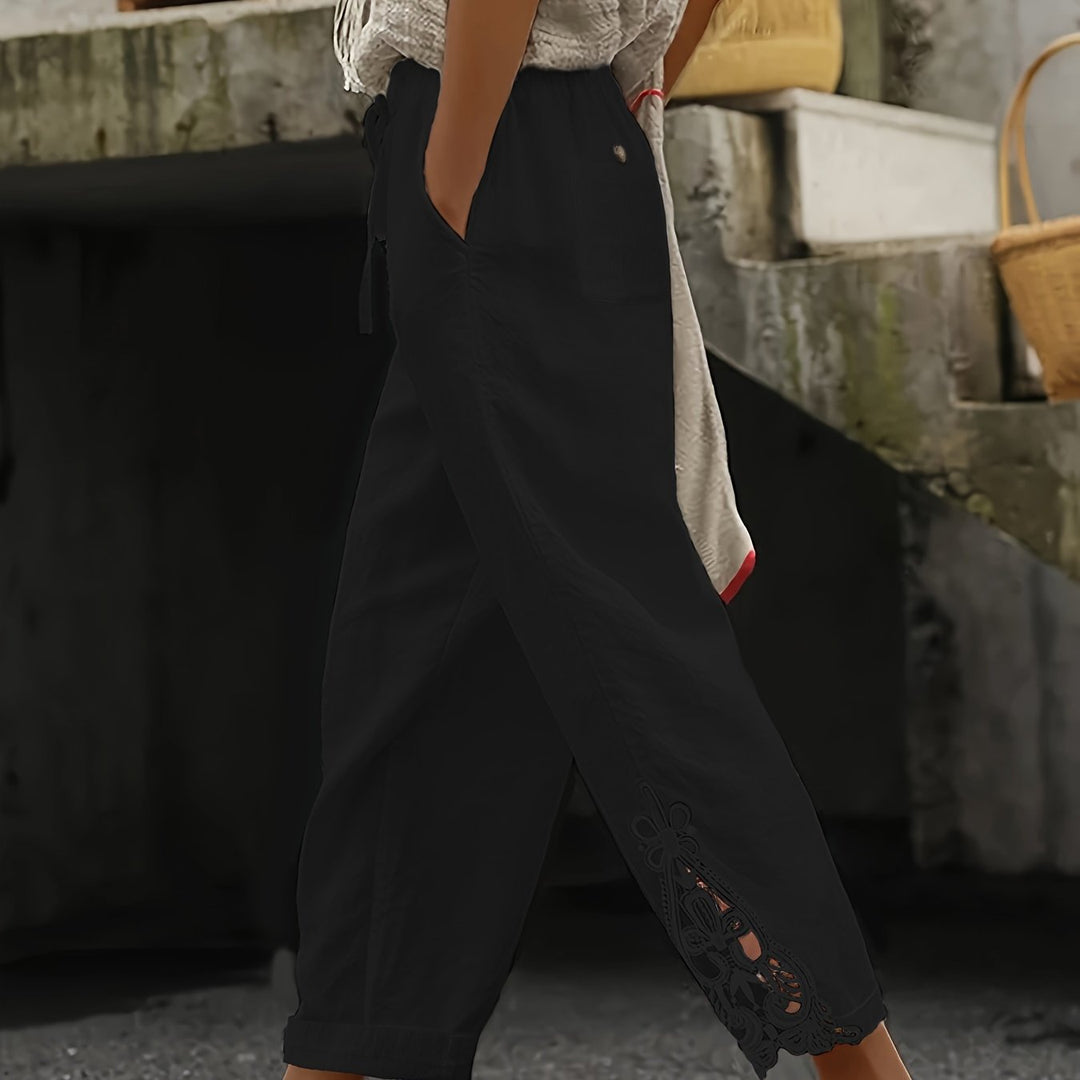 Straight leg trousers with lace