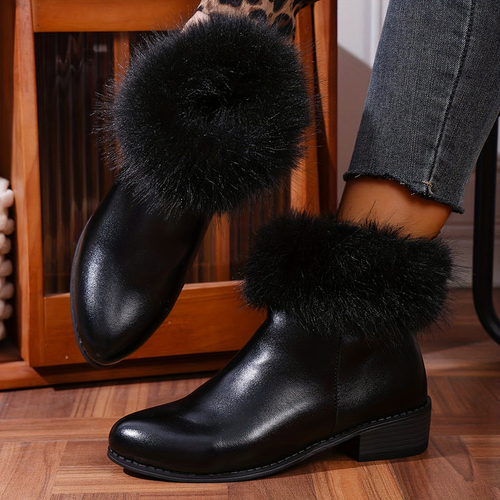 Women's Plush Trim Ankle Boots with Zipper Closure