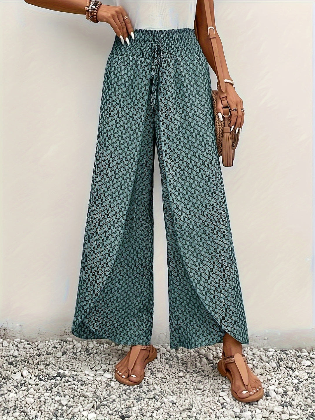 Geometric Printed Wide Leg Pants
