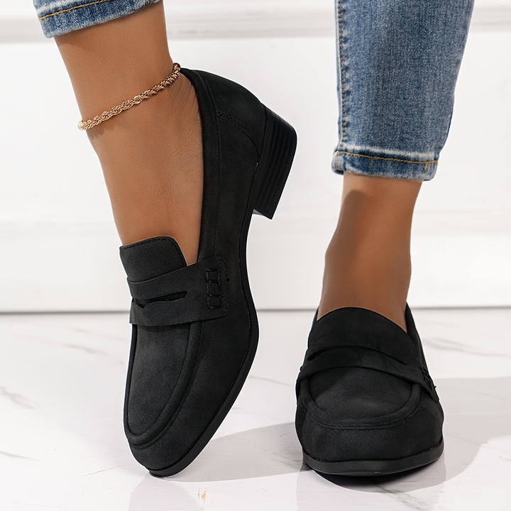 Solid Color Chunky Low Heel Loafers