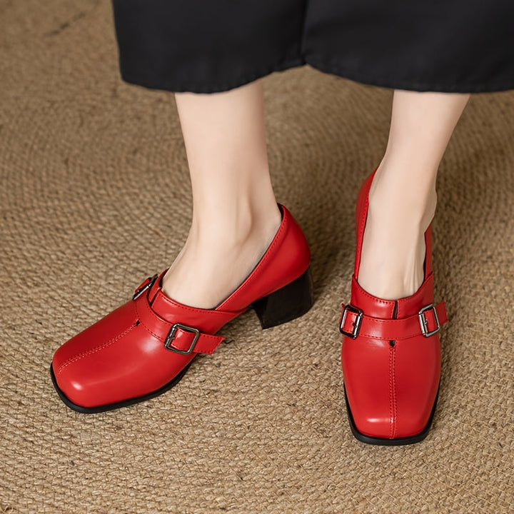 Block Heel Buckle Shoes