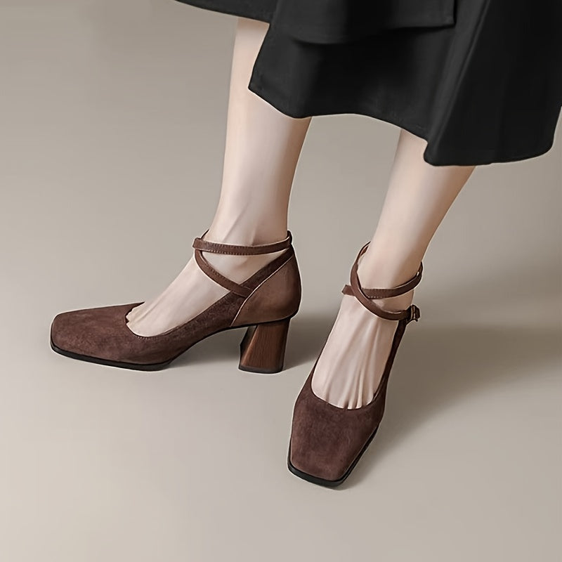 Women's Square Toe Chunky Heel Pumps