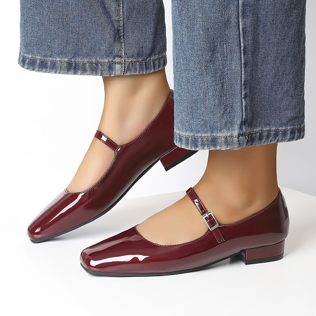 Preppy Style Burgundy Mary-Jane Flats