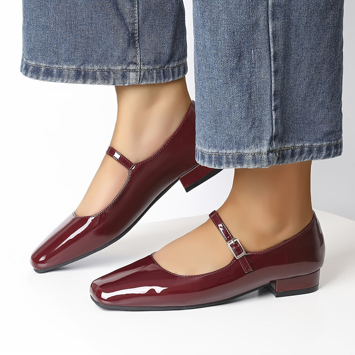 Preppy Style Burgundy Mary-Jane Flats