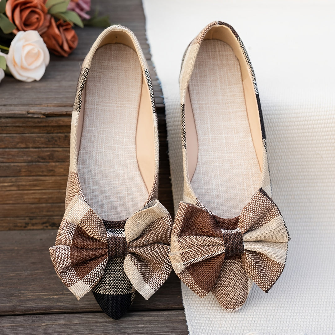 Plaid Bow Flat Shoes