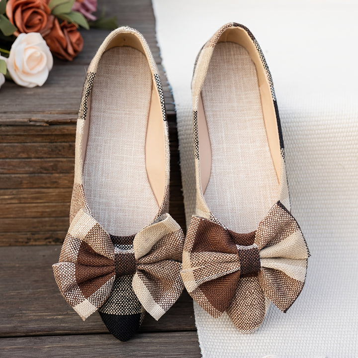 Plaid Bow Flat Shoes
