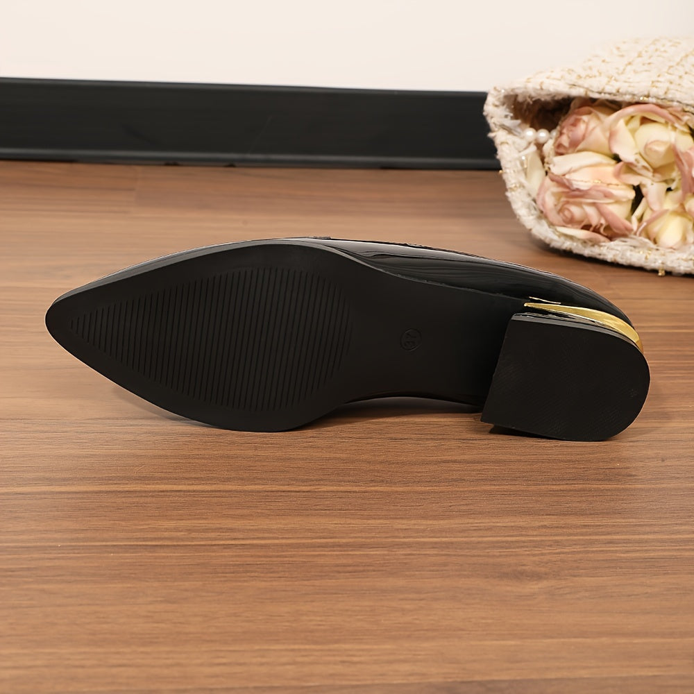 British Style Pointed Toe Low Block Heel Shoes