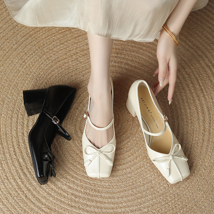 Bow Square Toe Mary Jane Shoes