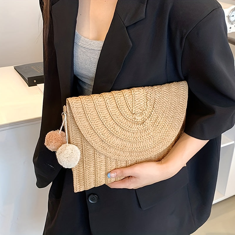 Elegant Handwoven Straw Clutch Bag