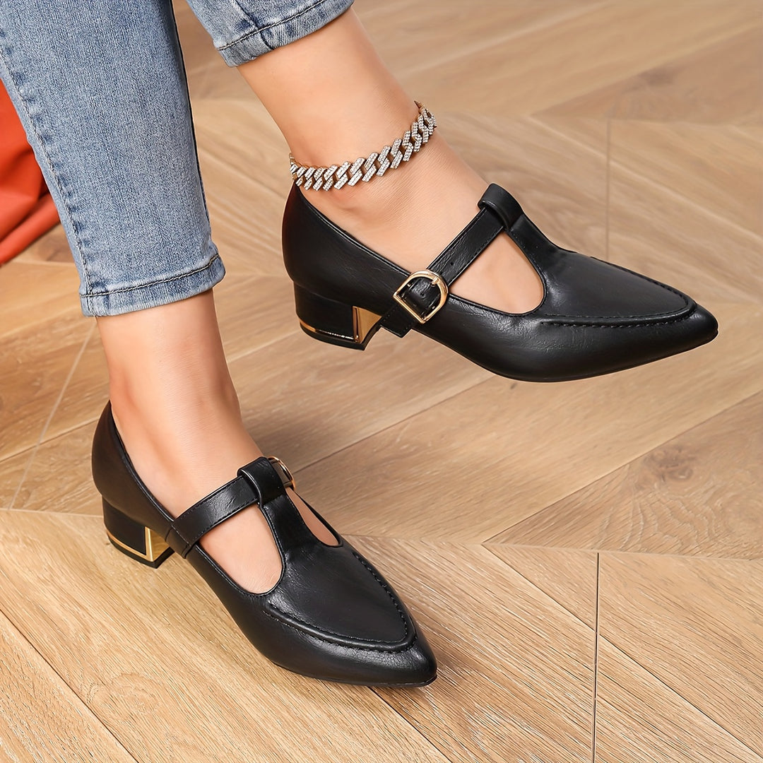 Pointed Toe Chunky Mid-Heel  Shoes
