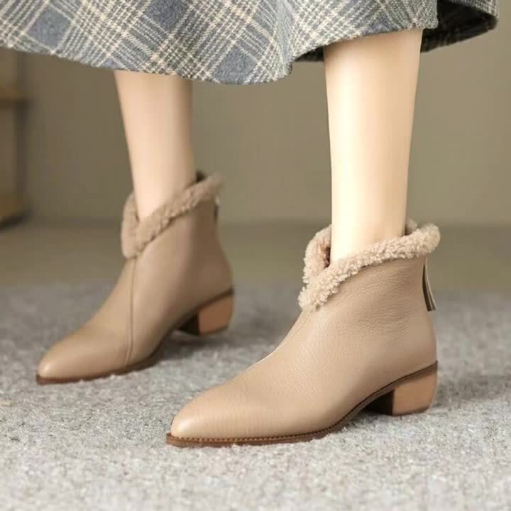 Women's Beige Pointed Toe Boots